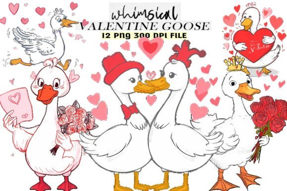 Download Whimsical Valentine Goose Clipart Bundle - Valentine goose clipart Collection